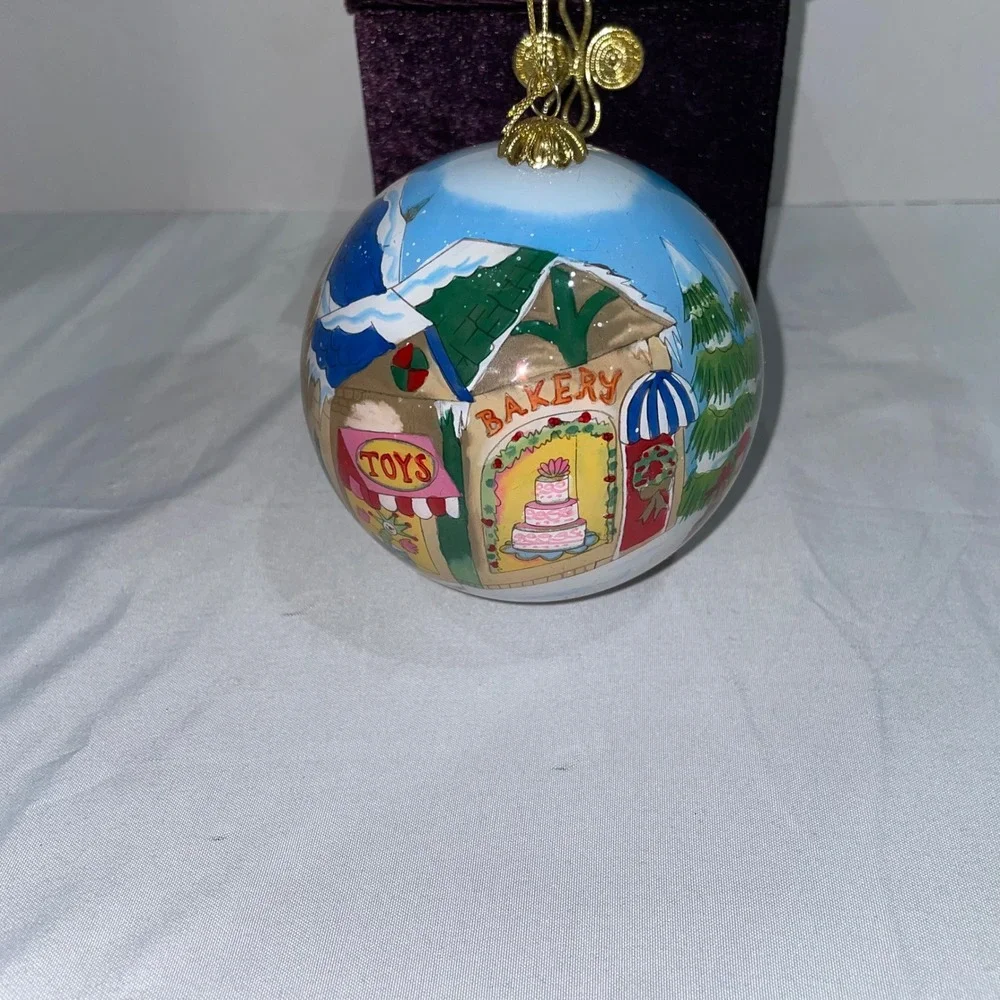 Pier 1 Li Bien Christmas Ornament 2005 Hand Painted Glass Village Toy Store Box